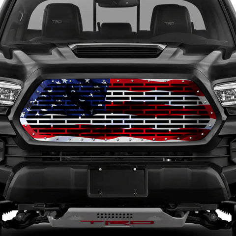 1 Piece Steel Grille for Toyota Tacoma 2016-2017 - Printed USA Wavy Flag