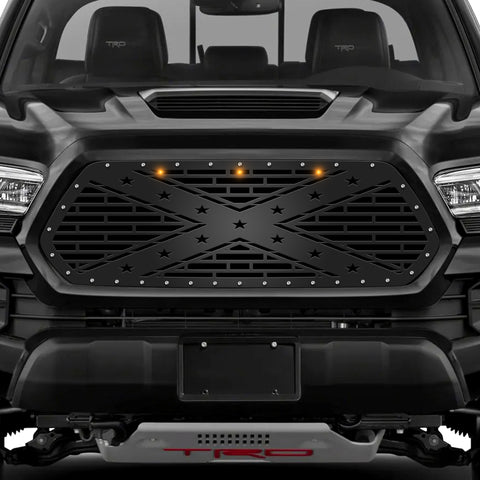 1 Piece Steel Grille for Toyota Tacoma 2016-2017 - REBEL YELL w/ 3 AMBER RAPTOR LIGHTS