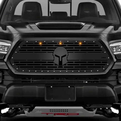 1 Piece Steel Grille for Toyota Tacoma 2016-2017 - SPARTAN w/ 3 AMBER RAPTOR LIGHTS
