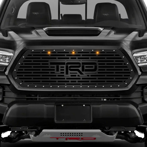 1 Piece Steel Grille for Toyota Tacoma 2016-2017 - TRD w/ 3 AMBER RAPTOR LIGHTS