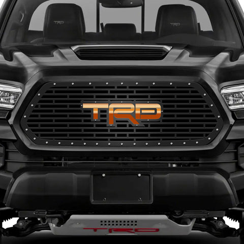 1 Piece Steel Grille for Toyota Tacoma 2016-2017 - TRD w/ MIRRORED AMBER ACRYLIC UNDERLAY