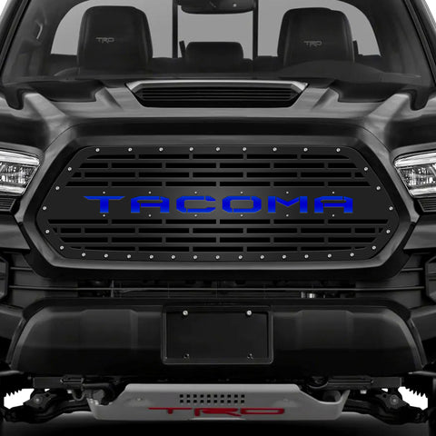 1 Piece Steel Grille for Toyota Tacoma 2016-2017 - TACOMA V2 w/ BLUE ACRYLIC UNDERLAY