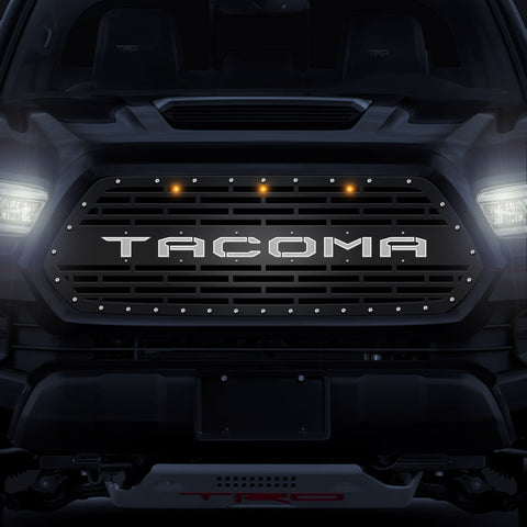 1 Piece LED X-Lite Steel Grille for Toyota Tacoma 2016-2017 - TACOMA V2 w/ 3 AMBER RAPTOR LIGHTS