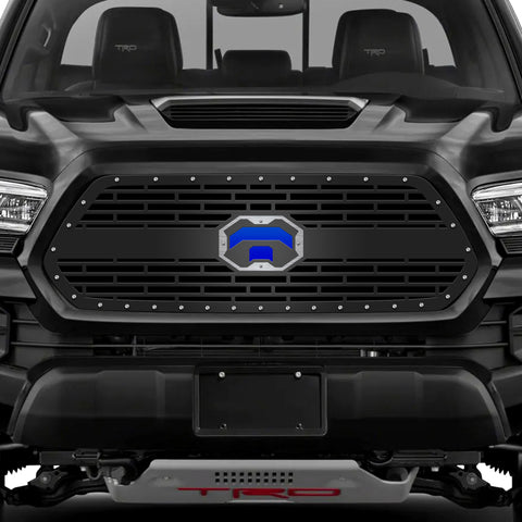 1 Piece Steel Grille for Toyota Tacoma 2016-2017 - TOYOTA EMBLEM w/ STAINLESS STEEL + ACRYLIC UNDERLAY