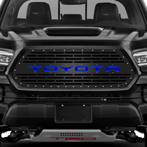 1 Piece Steel Grille for Toyota Tacoma 2016-2017 - TOYOTA V3 w/ BLUE ACRYLIC UNDERLAY