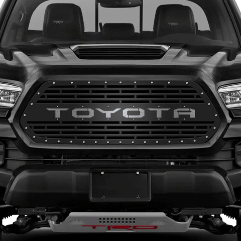 1 Piece Steel Grille for Toyota Tacoma 2016-2017 - TOYOTA V3 w/ STAINLESS STEEL UNDERLAY