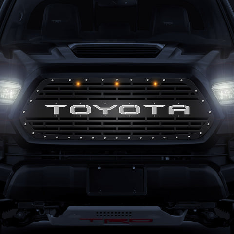 1 Piece LED X-Lite Steel Grille for Toyota Tacoma 2016-2017 - TOYOTA V3 w/ 3 AMBER RAPTOR LIGHTS