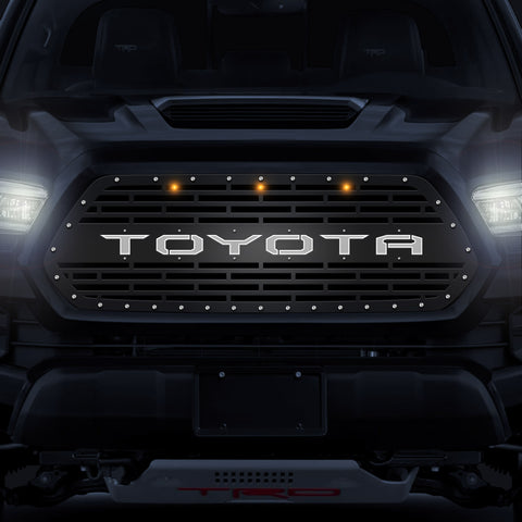 1 Piece LED X-Lite Steel Grille for Toyota Tacoma 2016-2017 - TOYOTA V3 w/ 3 AMBER RAPTOR LIGHTS