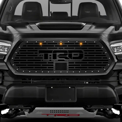 1 Piece Steel Pro Style Grille for Toyota Tacoma 2018-2022 - TRD w/ 3 AMBER RAPTOR LIGHTS