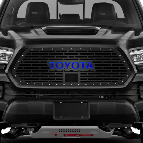 1 Piece Steel Pro Style Grille for Toyota Tacoma 2018-2023 - TOYOTA V1 w/ BLUE ACRYLIC UNDERLAY