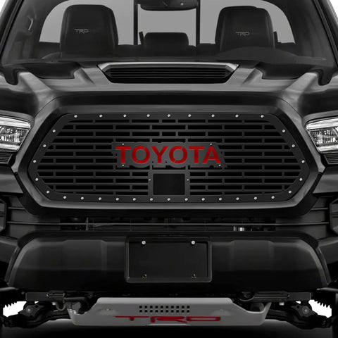 1 Piece Steel Pro Style Grille for Toyota Tacoma 2018-2023 - TOYOTA V1 w/ RED ACRYLIC UNDERLAY